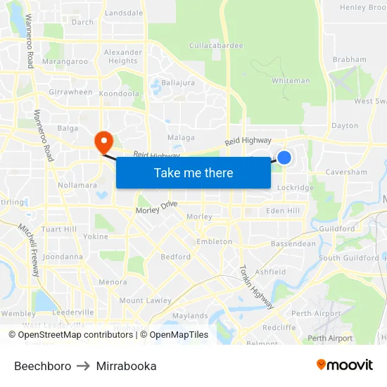 Beechboro to Mirrabooka map