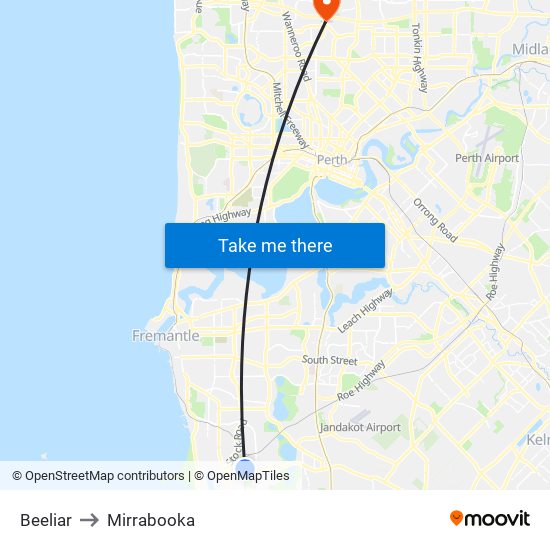 Beeliar to Mirrabooka map