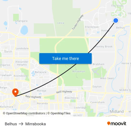 Belhus to Mirrabooka map