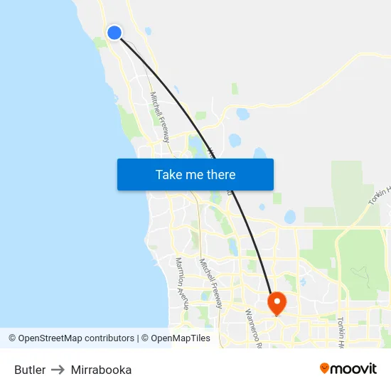 Butler to Mirrabooka map