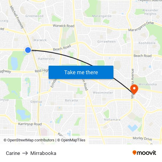 Carine to Mirrabooka map