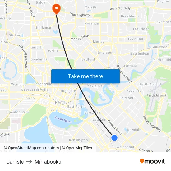 Carlisle to Mirrabooka map