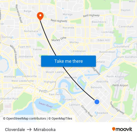 Cloverdale to Mirrabooka map