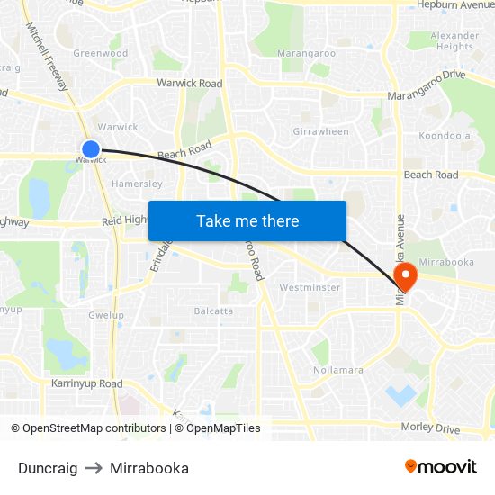 Duncraig to Mirrabooka map