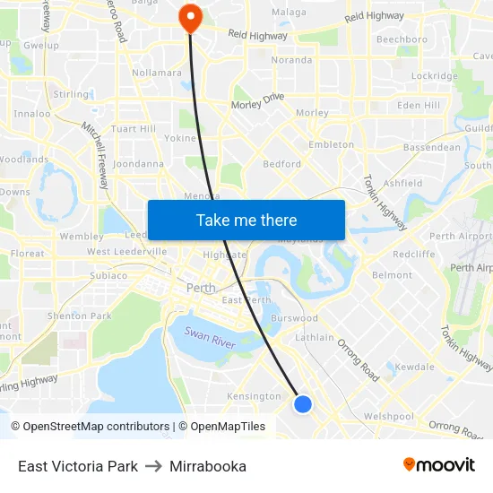 East Victoria Park to Mirrabooka map
