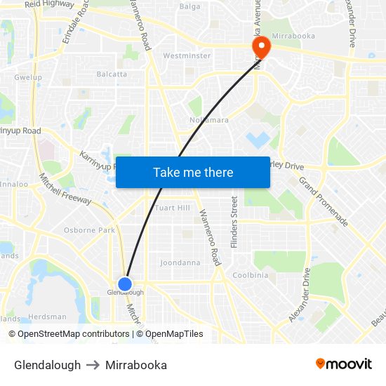 Glendalough to Mirrabooka map