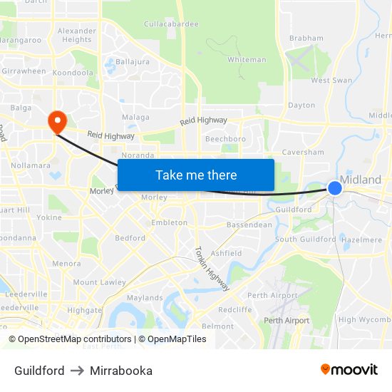 Guildford to Mirrabooka map