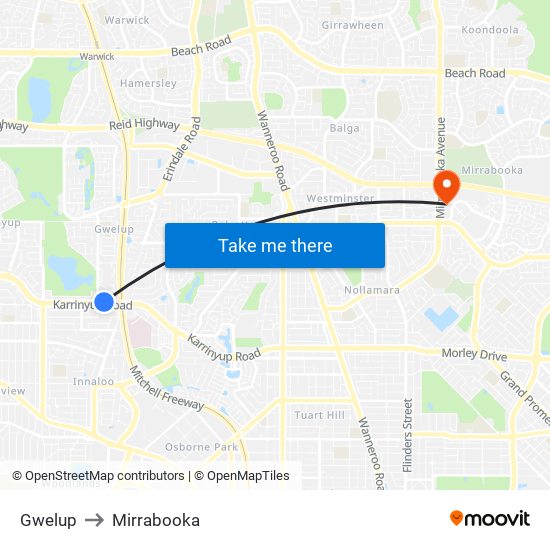 Gwelup to Mirrabooka map