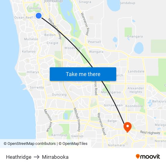 Heathridge to Mirrabooka map