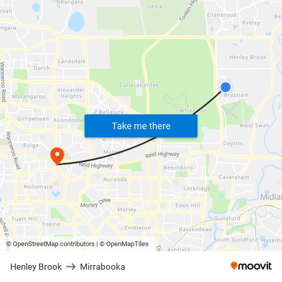 Henley Brook to Mirrabooka map