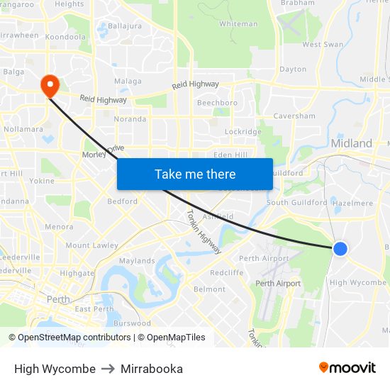 High Wycombe to Mirrabooka map