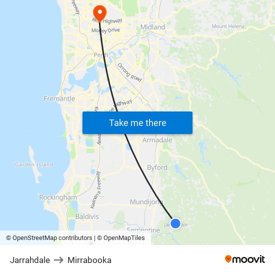 Jarrahdale to Mirrabooka map