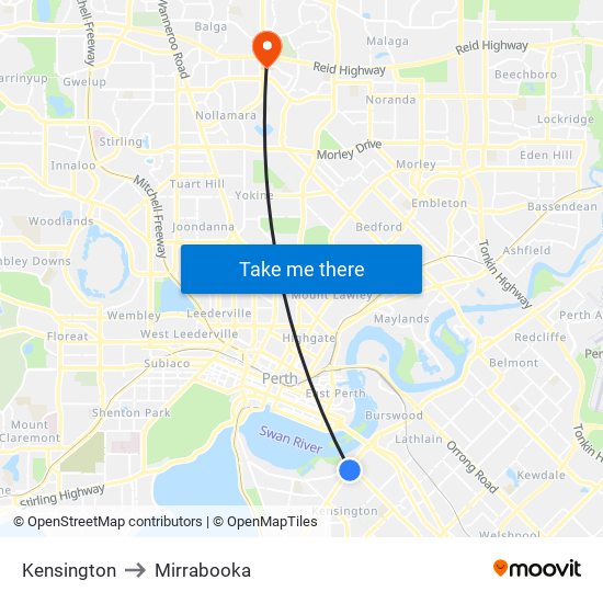 Kensington to Mirrabooka map