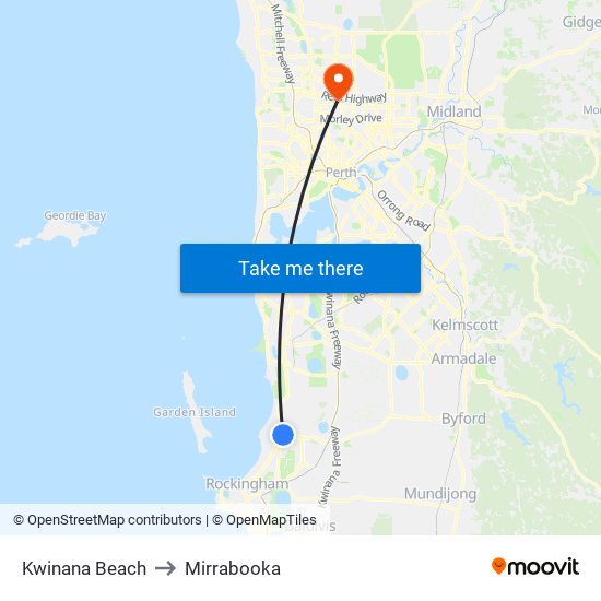 Kwinana Beach to Mirrabooka map