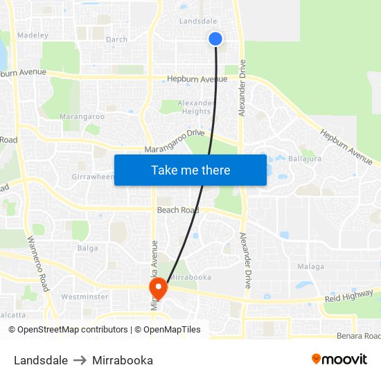 Landsdale to Mirrabooka map