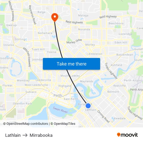 Lathlain to Mirrabooka map