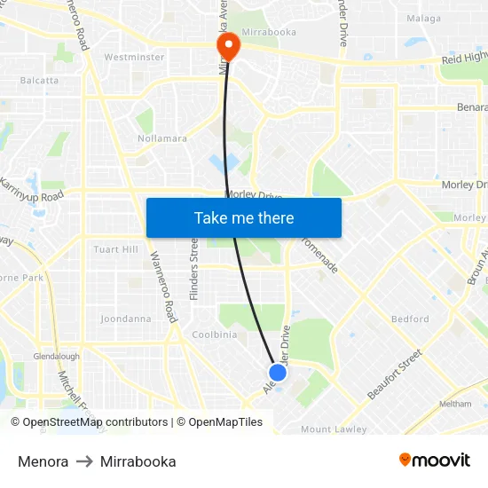 Menora to Mirrabooka map