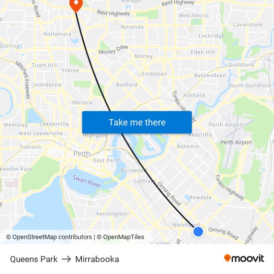 Queens Park to Mirrabooka map