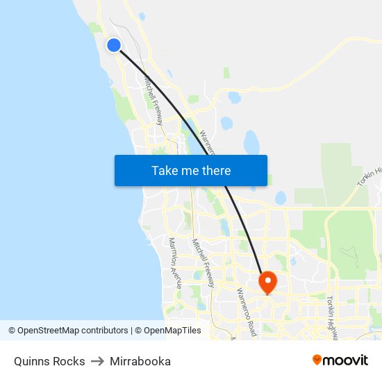 Quinns Rocks to Mirrabooka map