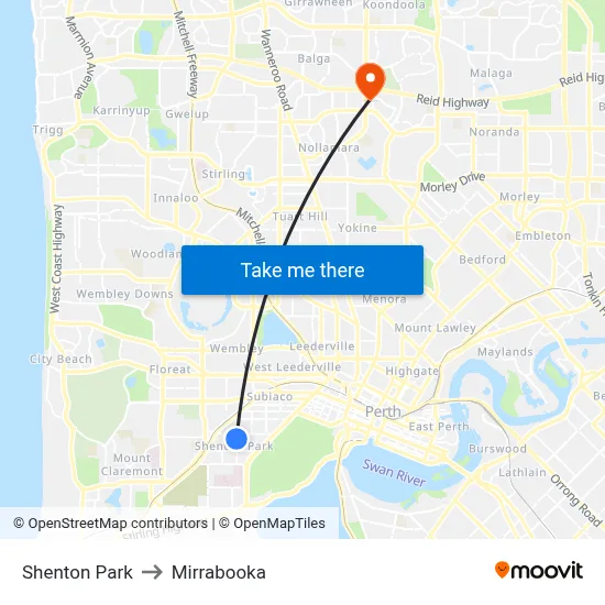 Shenton Park to Mirrabooka map