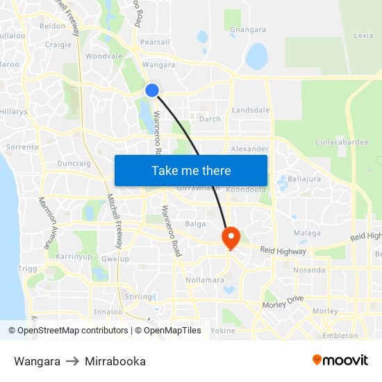 Wangara to Mirrabooka map