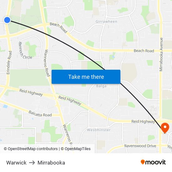 Warwick to Mirrabooka map