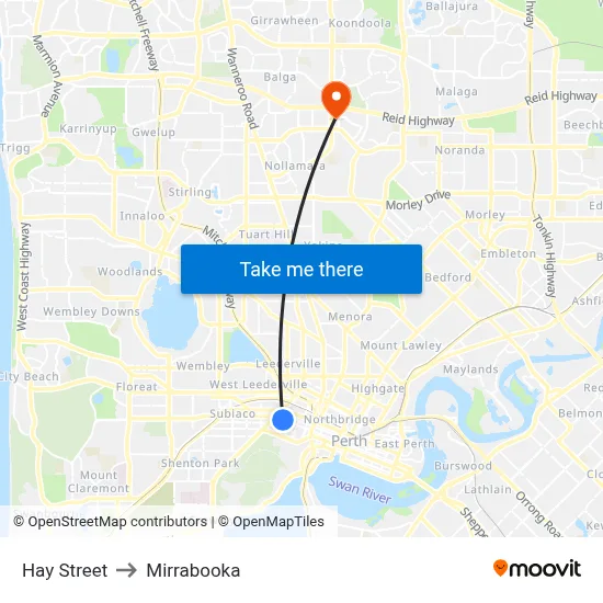 Hay Street to Mirrabooka map