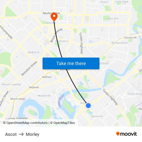 Ascot to Morley map