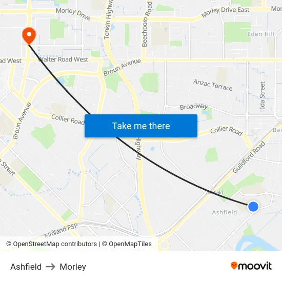 Ashfield to Morley map