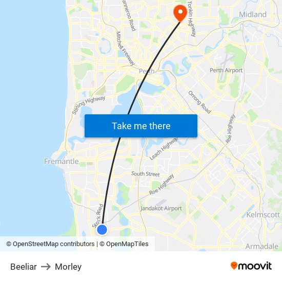 Beeliar to Morley map