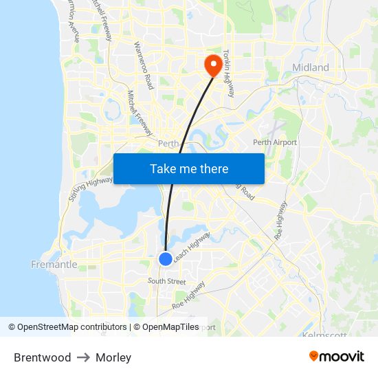 Brentwood to Morley map