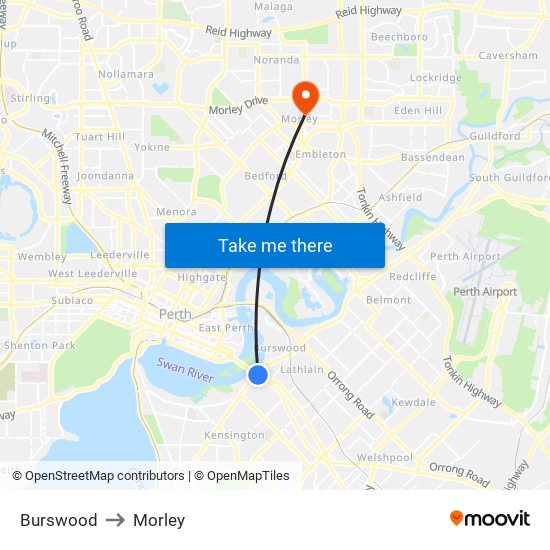 Burswood to Morley map