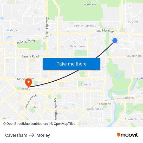 Caversham to Morley map