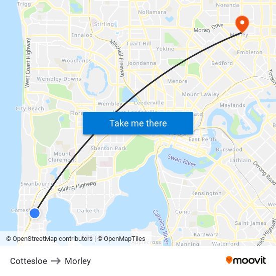 Cottesloe to Morley map