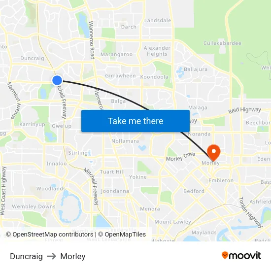 Duncraig to Morley map