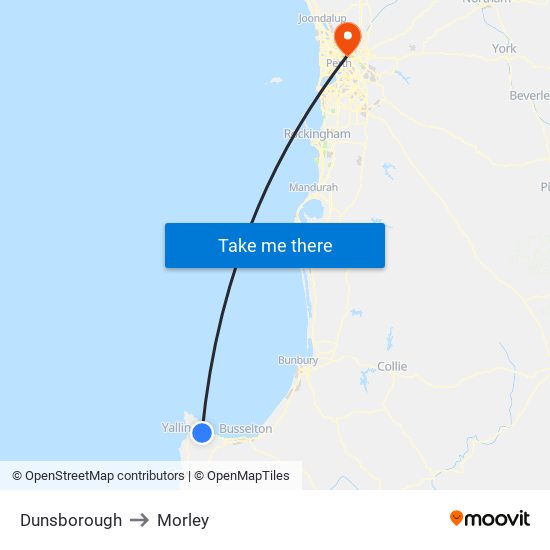 Dunsborough to Morley map