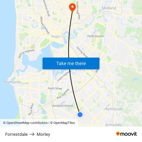 Forrestdale to Morley map