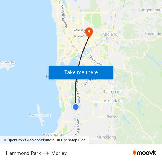Hammond Park to Morley map