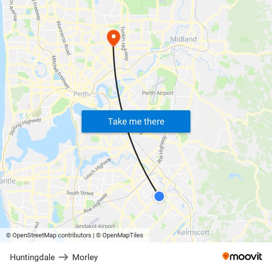 Huntingdale to Morley map