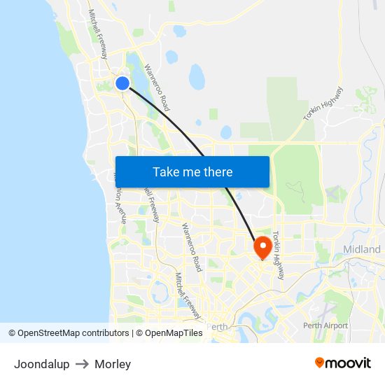 Joondalup to Morley map