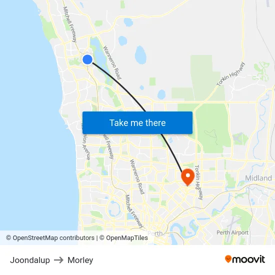 Joondalup to Morley map