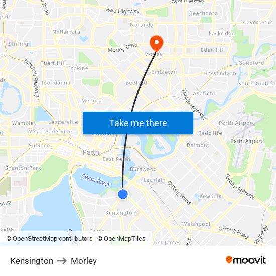 Kensington to Morley map