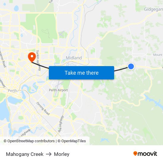 Mahogany Creek to Morley map