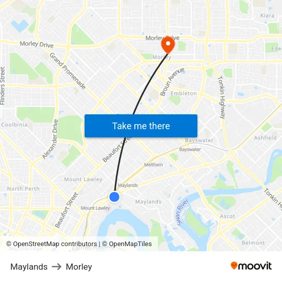 Maylands to Morley map