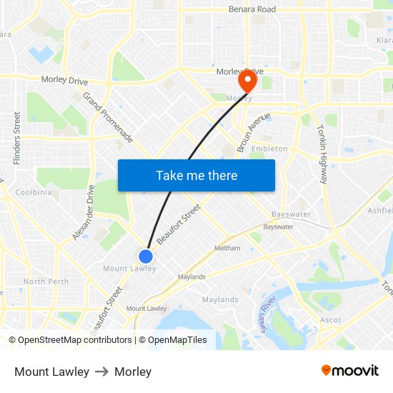 Mount Lawley to Morley map