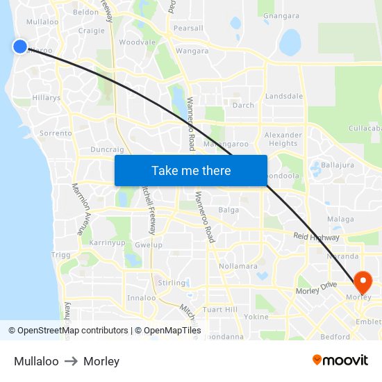 Mullaloo to Morley map