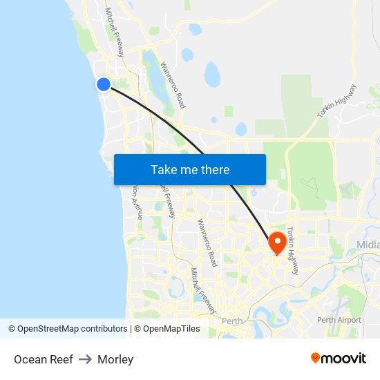 Ocean Reef to Morley map