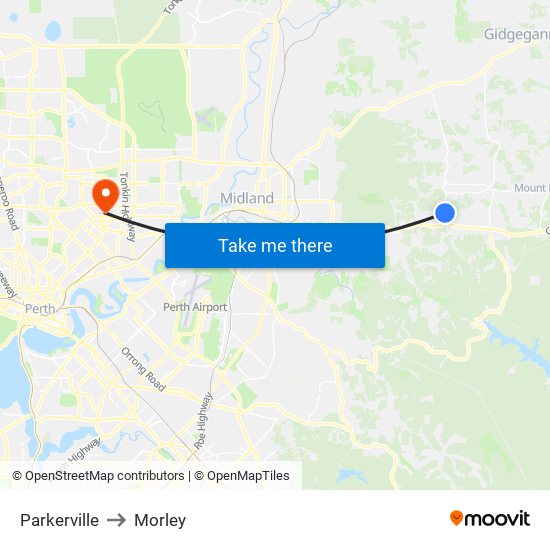 Parkerville to Morley map