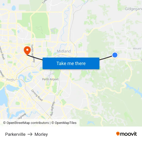 Parkerville to Morley map
