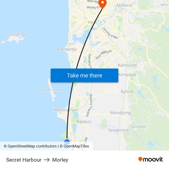 Secret Harbour to Morley map